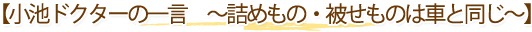 【小池ドクターの一言　～詰めもの・被せものは車と同じ～】